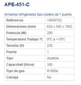 Armario Refr. Exp. APE-451-C 380L  EDENOX